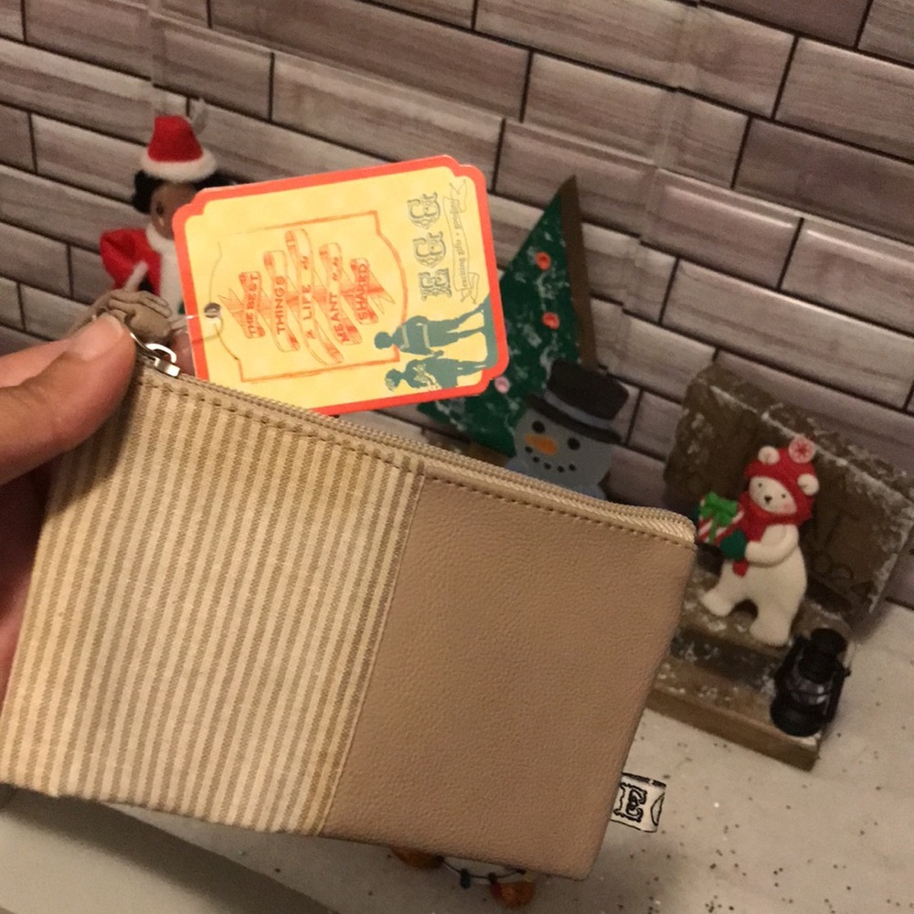 Beige Striped Wristlet